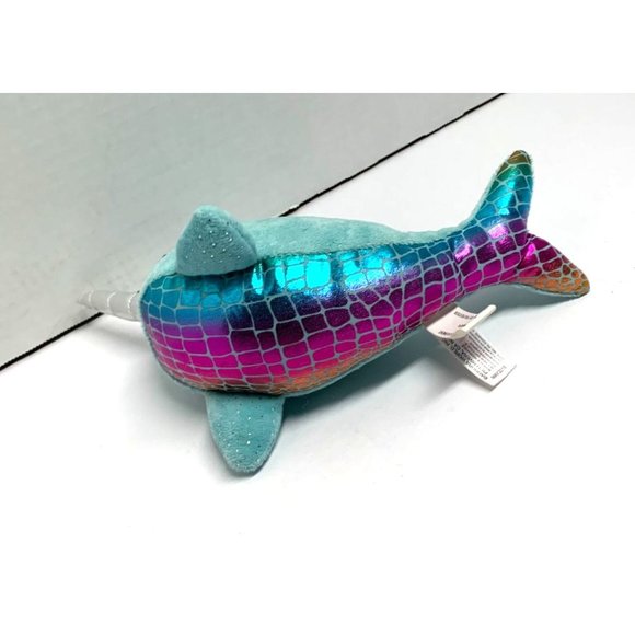 Aurora Plush Stuffed Animal Toy Blue Narwhal SParkle Multicolor Bottom Plush 10 - Picture 6 of 6